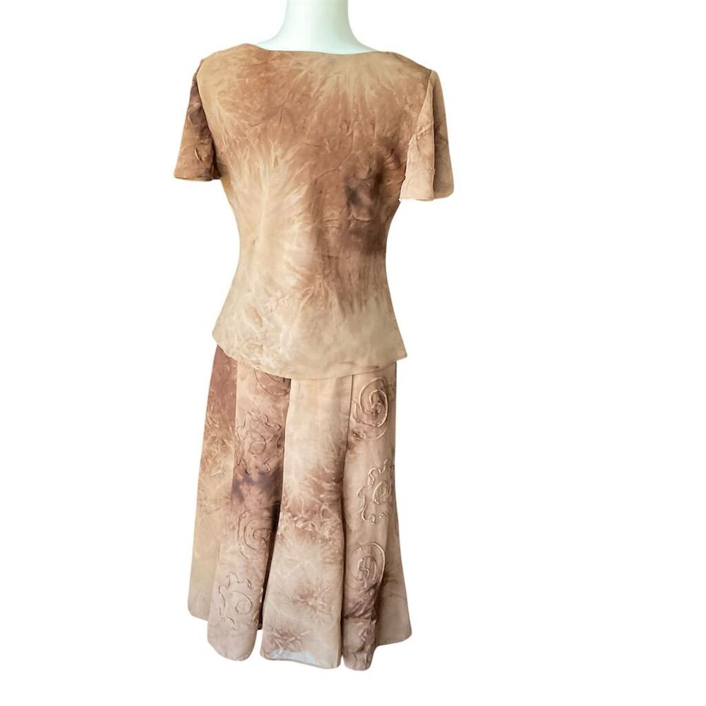 Dress Barn Vintage Brown 2-Piece Floral Short Sleeve Shirt & Skirt Set Size 8 - Picture 5 of 11